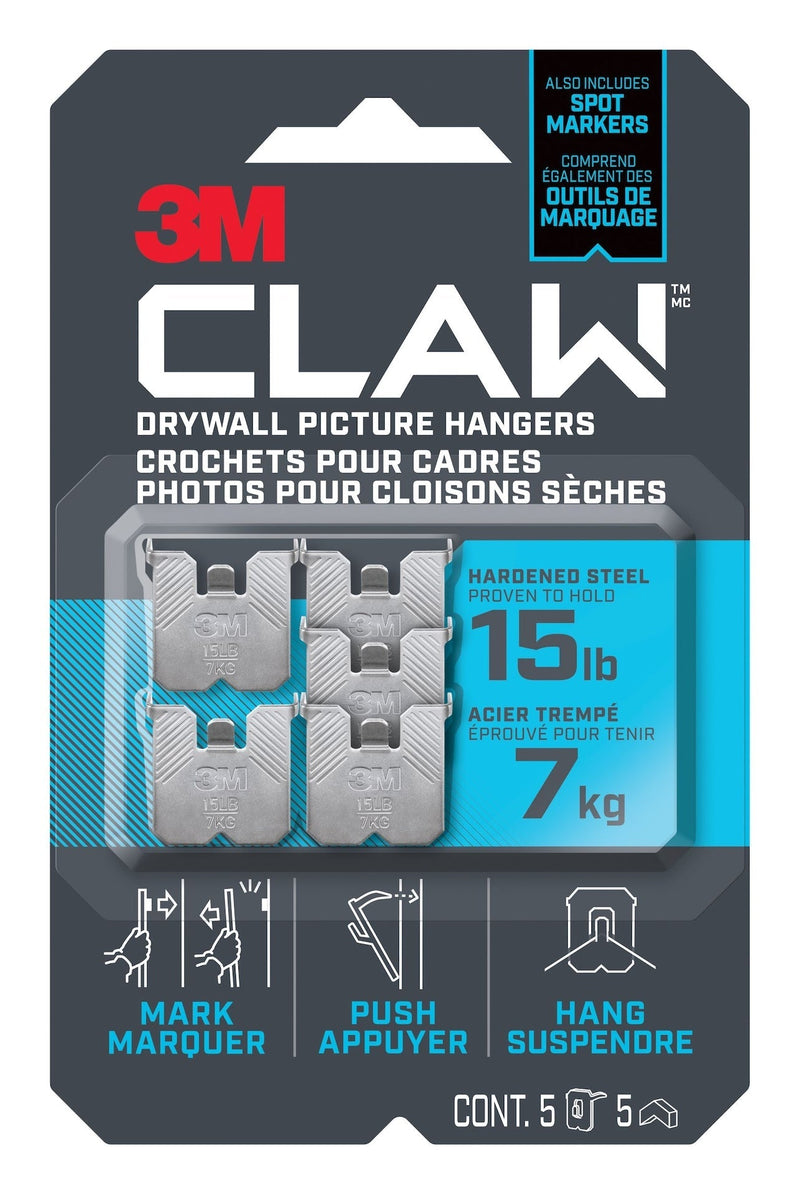 3M Claw DrywAll Picture Hanger, 15-lb Capacity, 5 Hangers per Pack N7T7