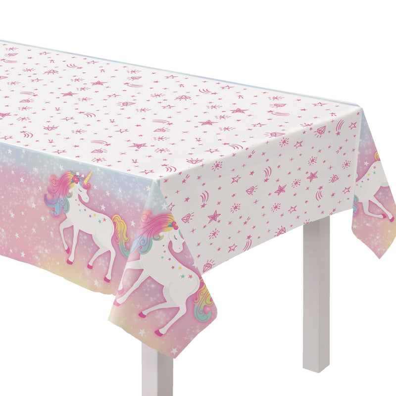 Unicorn Rectangle Plastic Reusable Table Cover, Pink/White, 54 x 96-in M4T7