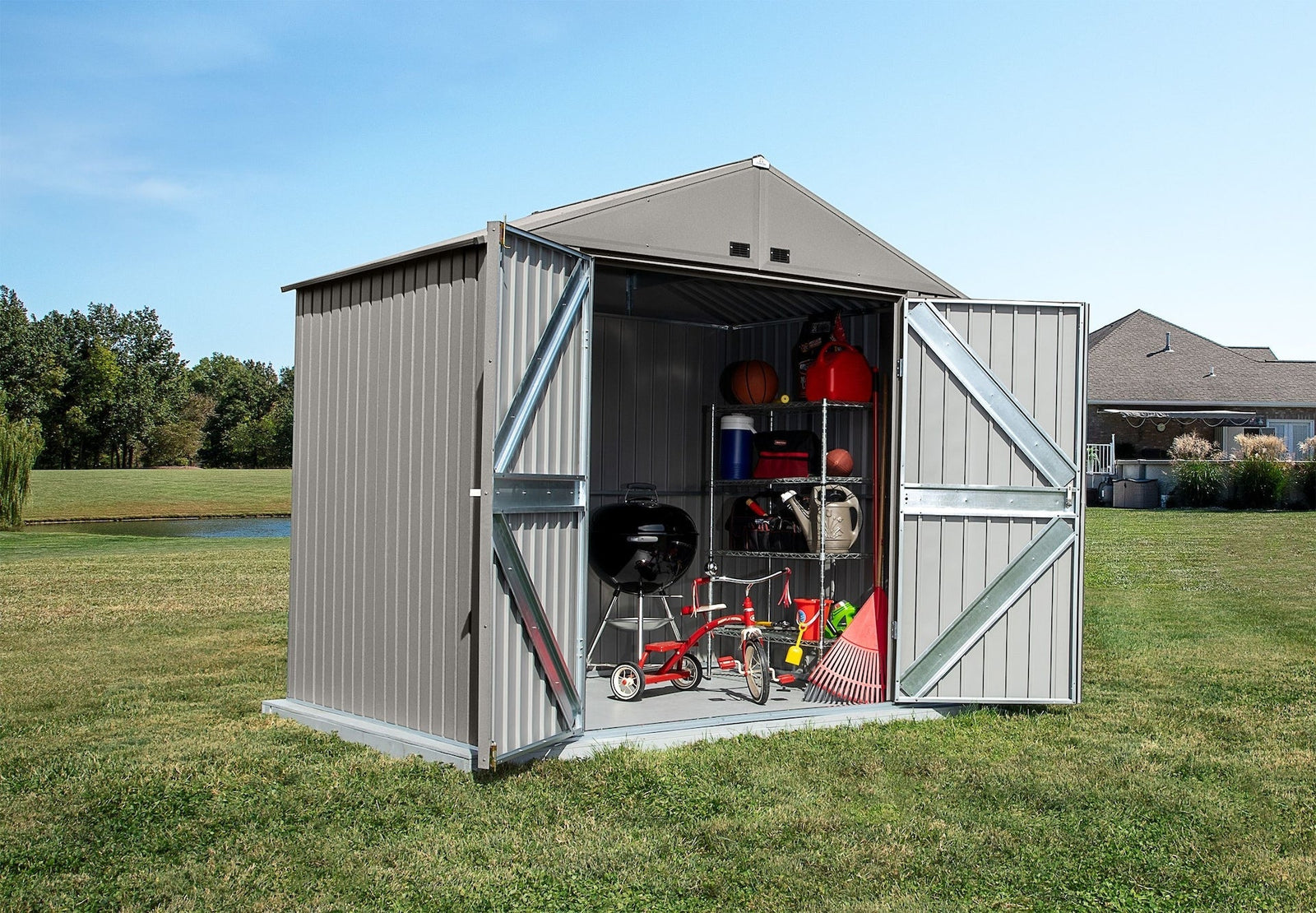 Elite Steel Storage Shed with Pent Roof, Cool Grey, 8-ft x 6-ft I4I2 - product image 3