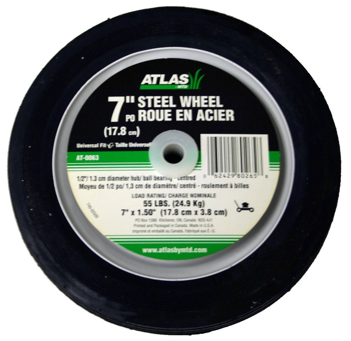 Steel Lawn Mower Wheel with Ball Bearings, 7-in x 1.5-in K5A8 - product image 1