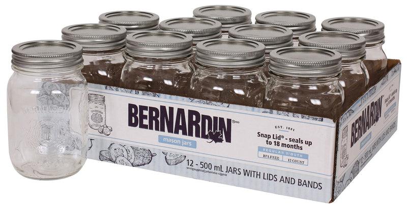 Regular Mouth Glass Mason Jars with Snap Lids, 500 mL, 12 Count B6R1