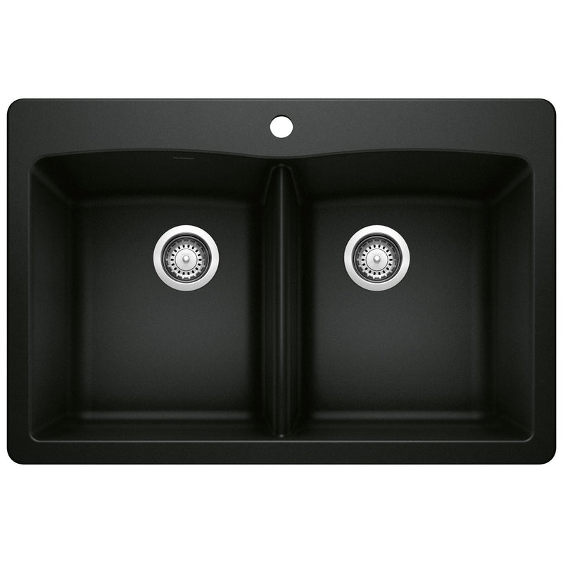 50/50 Double Bowl Dual Mount Kitchen Sink, Black, 33-in X1R9