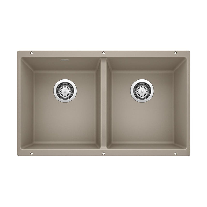 Precis SILGRANIT 29-in 50/50 Double Bowl Undermount Kitchen Sink, Truffle B7O4