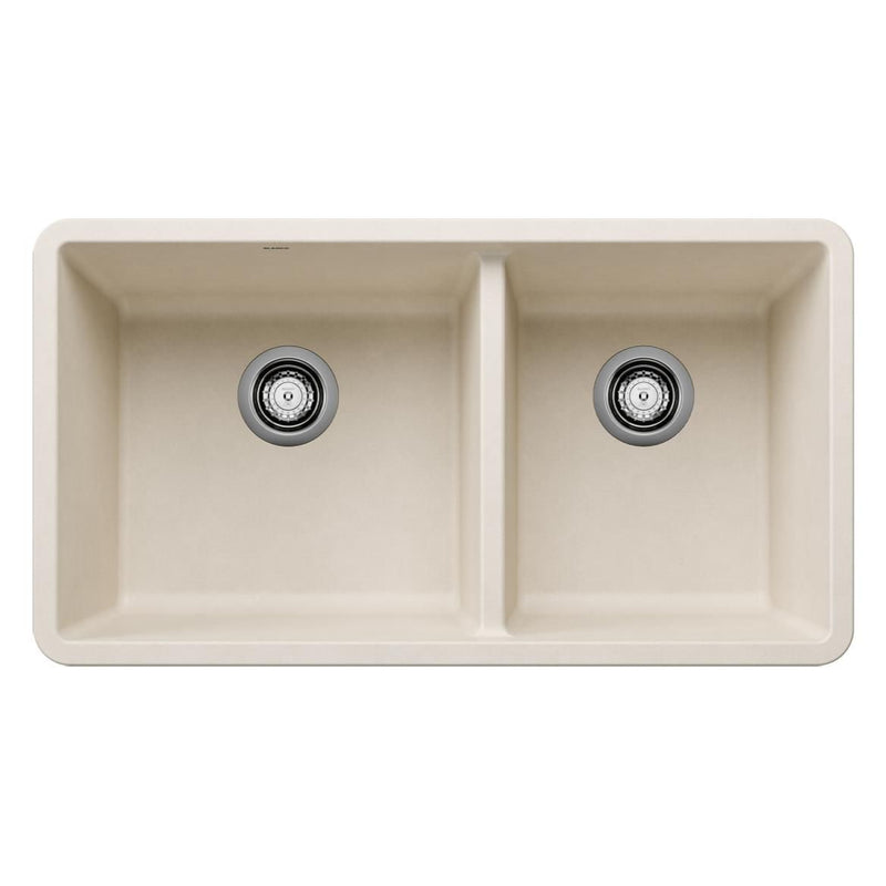 Precis SILGRANIT 33-in 60/40 Double Bowl Undermount Kitchen Sink, Soft White H4U6