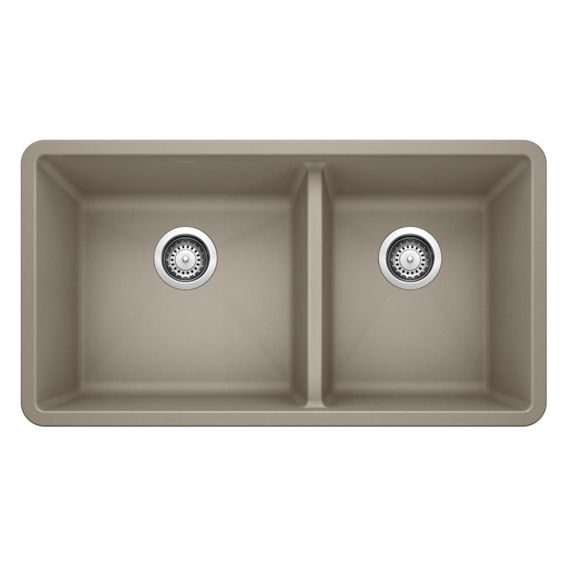 Precis SILGRANIT 33-in 60/40 Double Bowl Undermount Kitchen Sink, Truffle T2M9