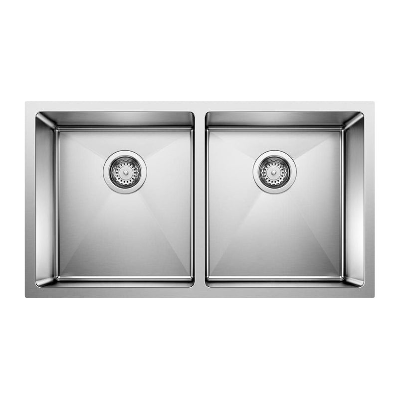 Quatrus R15 32-in 50/50 Double Bowl Undermount Stainless Steel Kitchen Sink P4I3