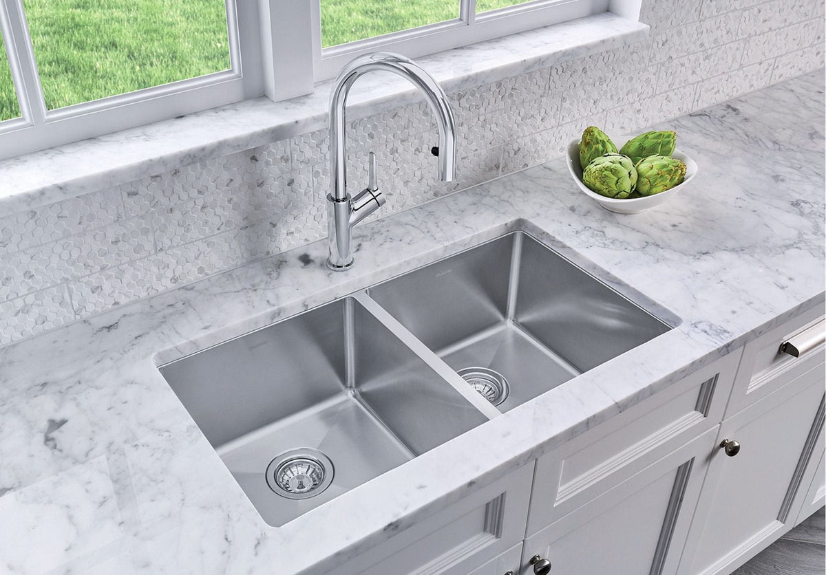 Quatrus R15 32-in 50/50 Double Bowl Undermount Stainless Steel Kitchen Sink P4I3 - product image 2