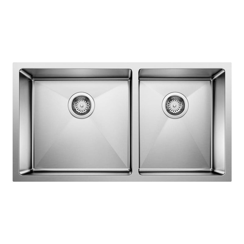 Quatrus R15 33-in 60/40 Double Bowl Undermount Stainless Steel Kitchen Sink X3H2