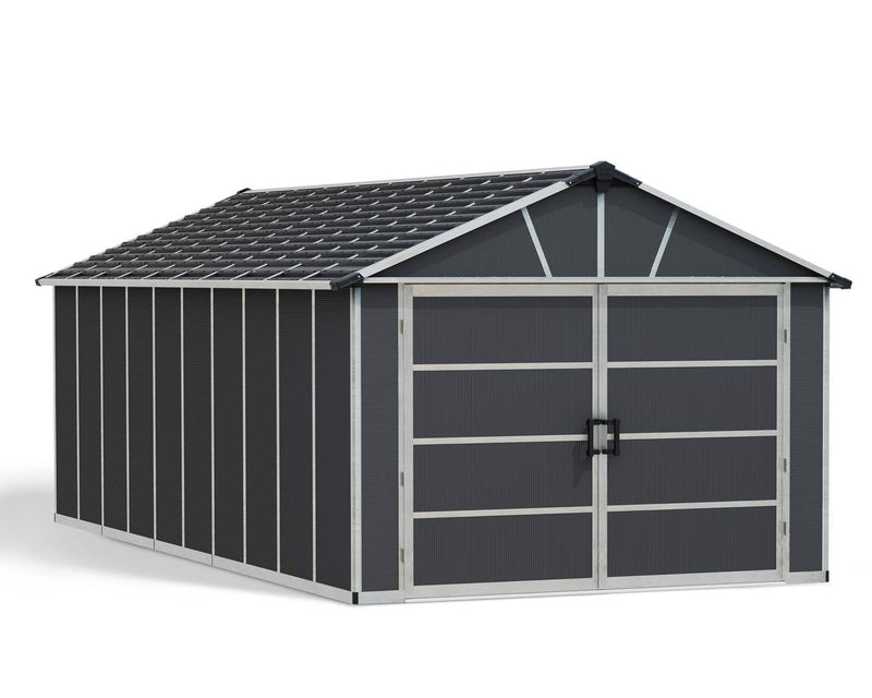 by Palram Yukon 2-Door Car Garage/Utility Storage Shed Kit, Dark Grey, 11x21-ft S3I3