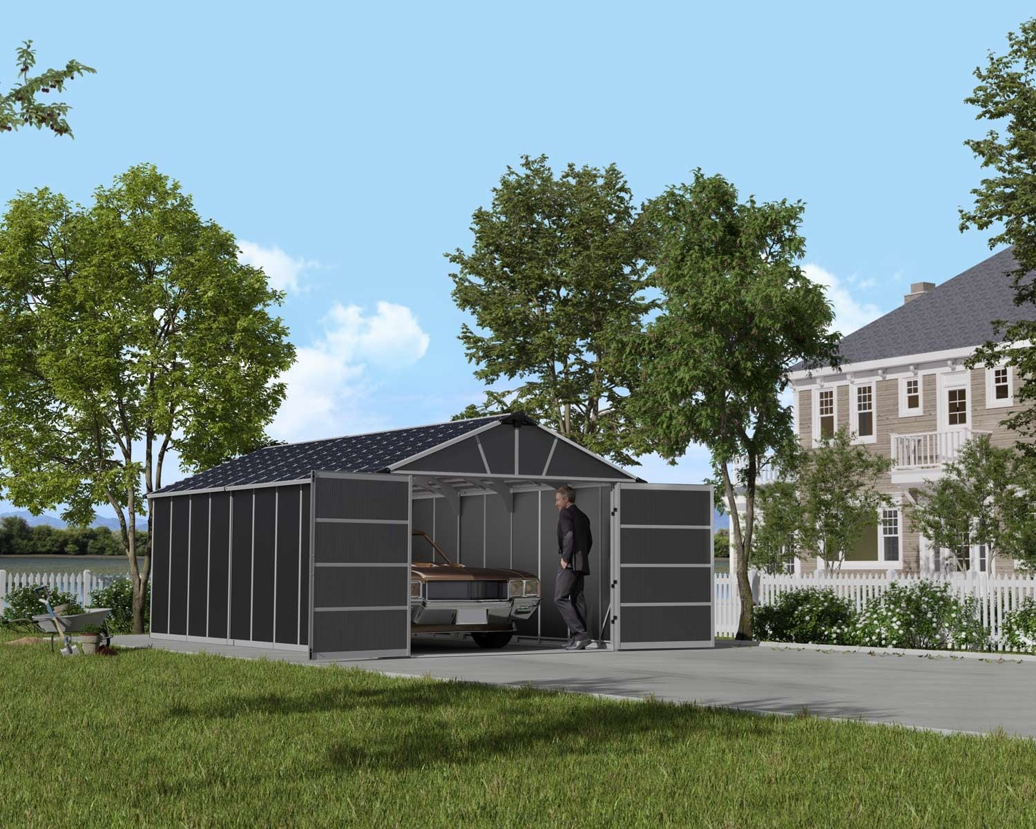 by Palram Yukon 2-Door Car Garage/Utility Storage Shed Kit, Dark Grey, 11x21-ft S3I3 - product image 4
