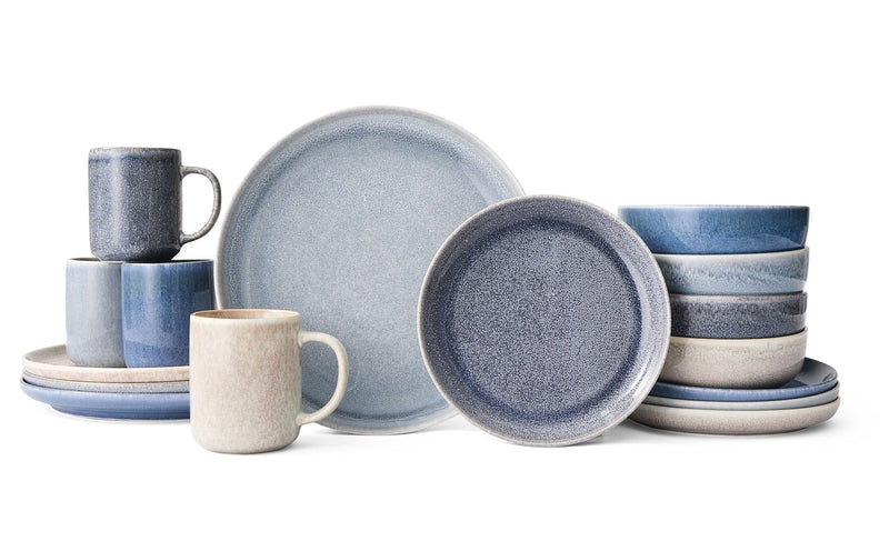 Agora 4-Tone Stoneware Dinnerware Set with Mugs, Serves 4, 16-pc, Coastal Blue B7W6