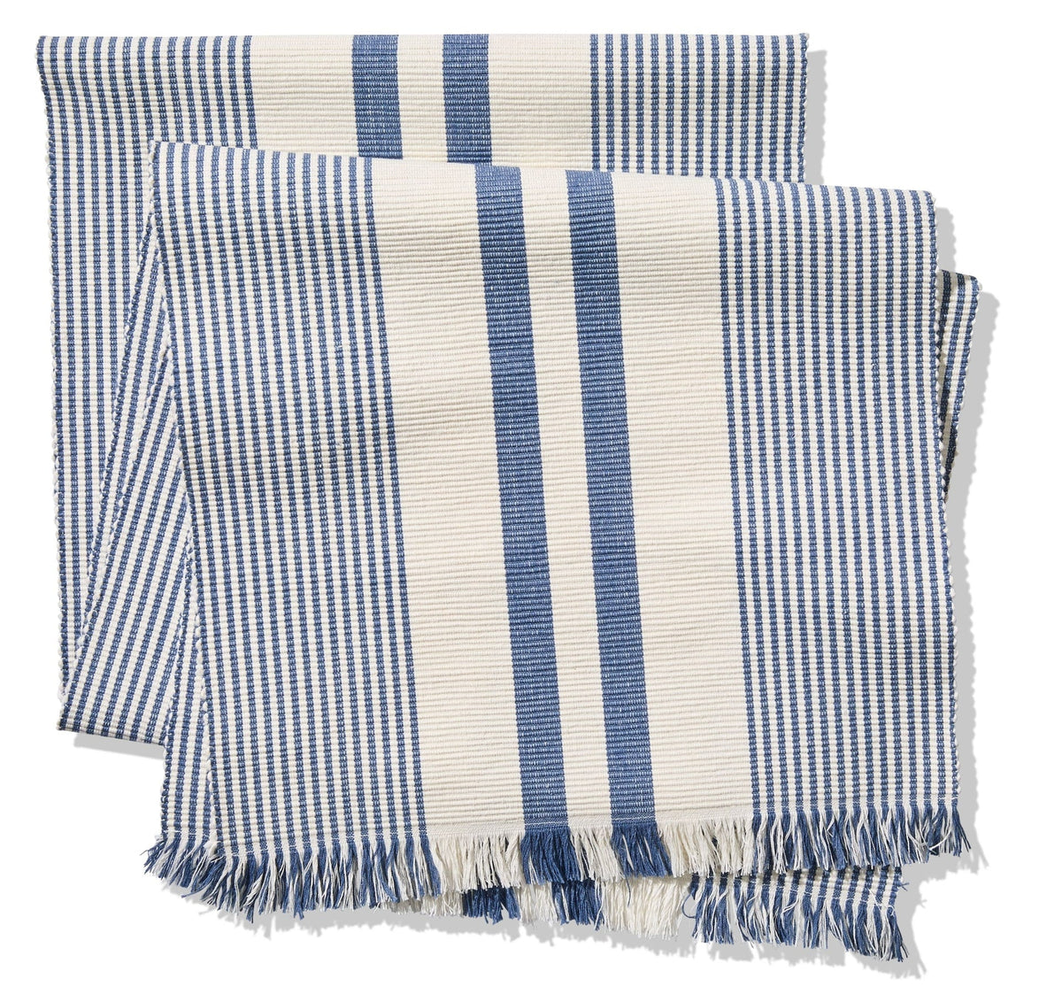 Blue Ribbed Rectangular Cotton Table Runner, 84-in x 15-in H0K8 - product image 1