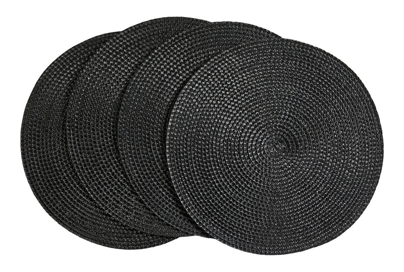 Braided Round Placemats, Black, 15-in Diameter, 4-pk I5X9