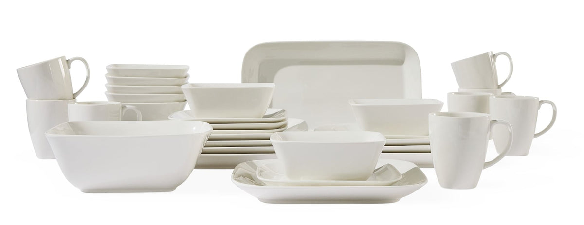 Cornerbrook Square Stoneware Dinnerware Set with Serveware, Serves 8, 34-pc, Warm White Z9J6 - product image 1