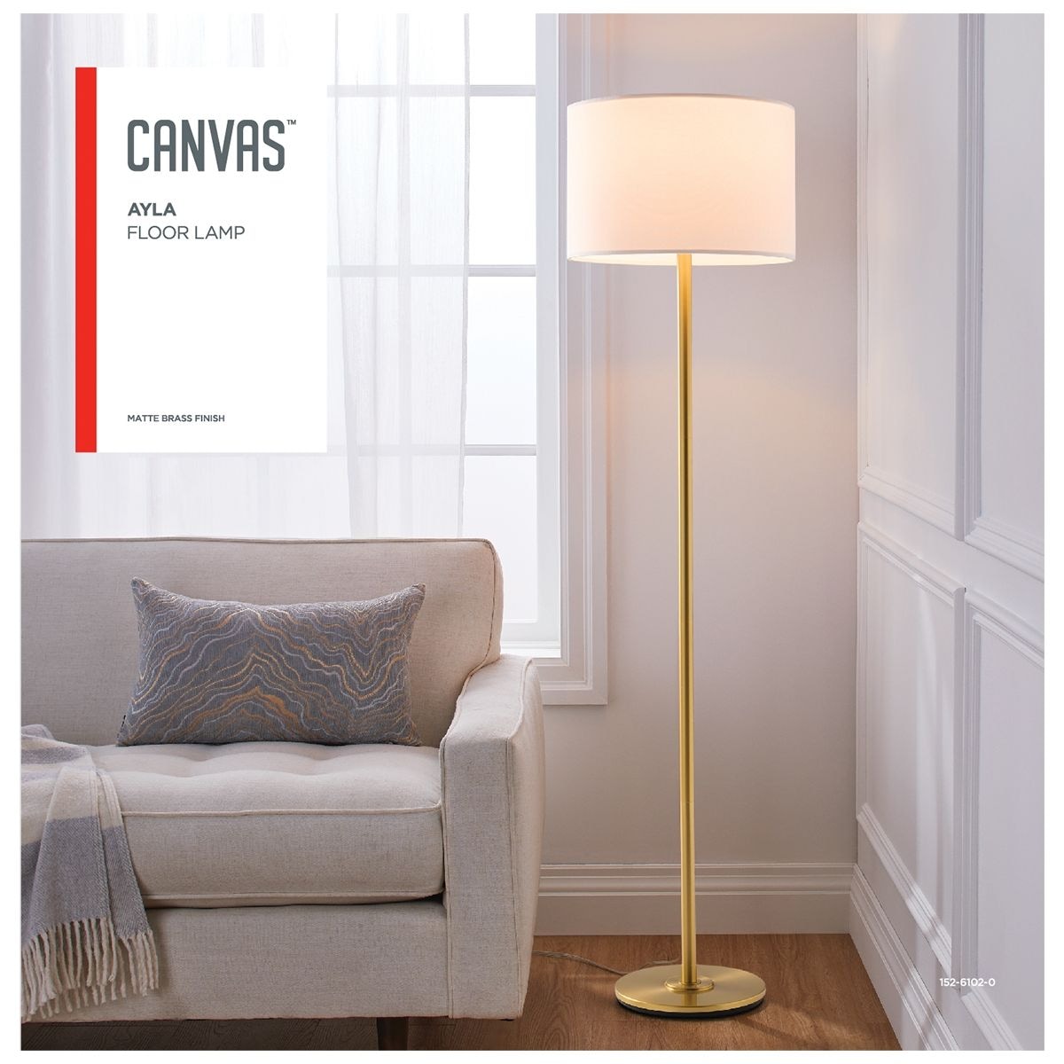 White Drum Shade Floor Lamp, 16-in, Metallic Gold/Matte Brass C5Y0 - product image 4