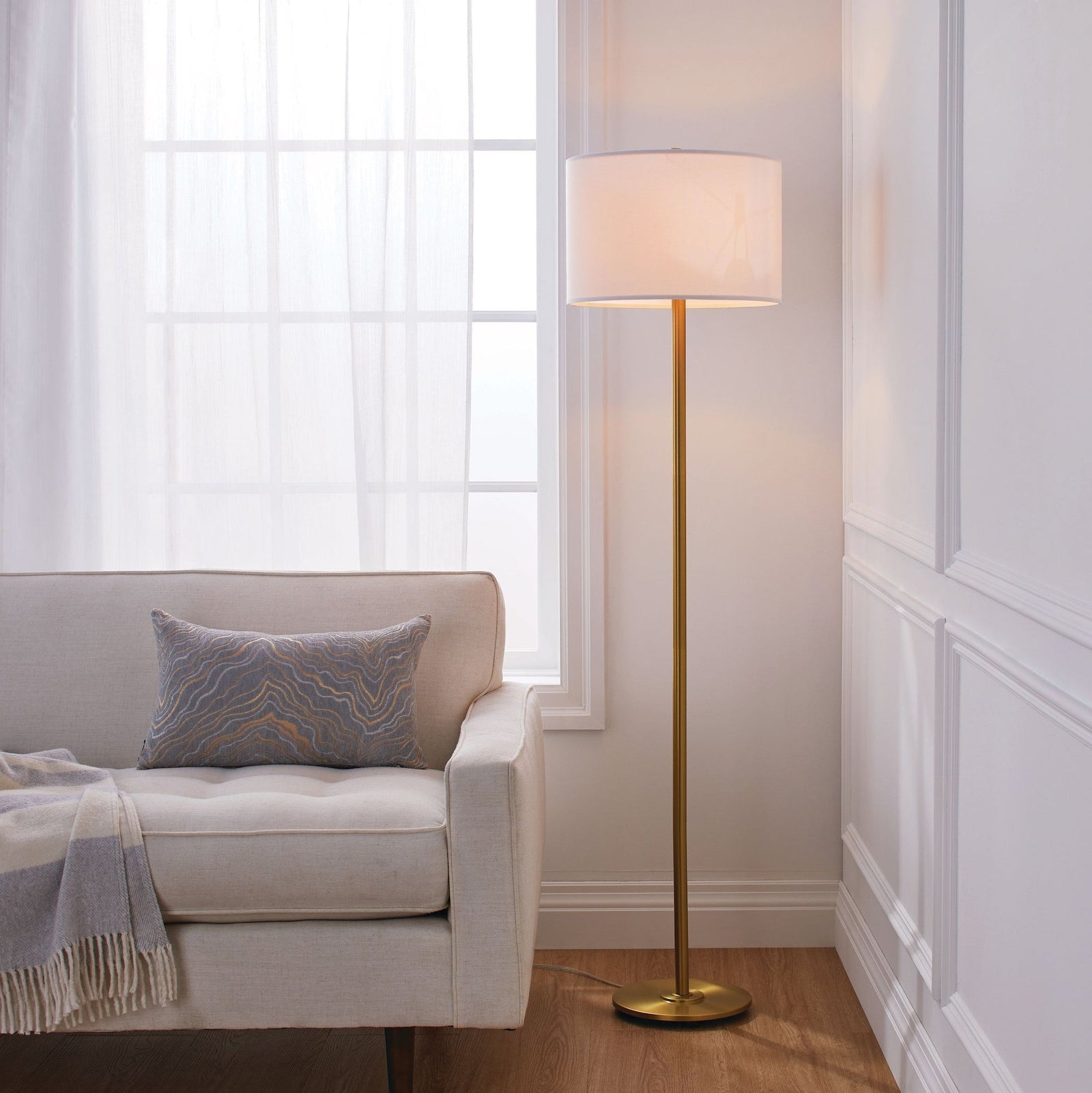 White Drum Shade Floor Lamp, 16-in, Metallic Gold/Matte Brass Q1Q4 - product image 5