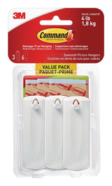 Adhesive Sawtooth Picture Hanging Hooks with Adhesive Strips, White, 4-lbs, 3 Strips per Pack E1R0 - product image 1