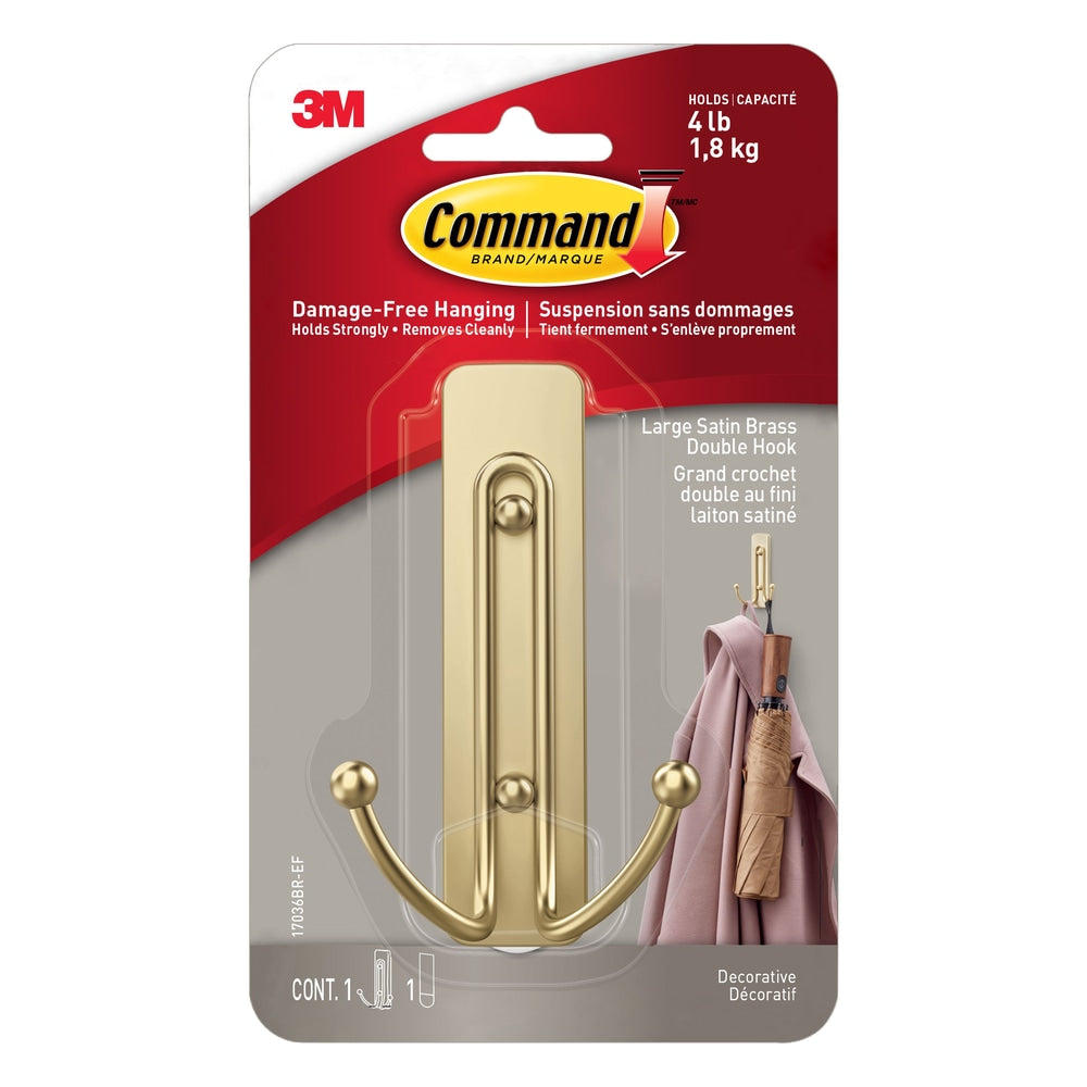 Large Satin Brass Hook, 17036BR-EF | 1 Hook, 1 Strip per Pack B9O3 - product image 1