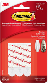 Medium General Purpose Refill Strips for Adhesive Hooks, White, 3-lbs, 9 Strips per Pack L7V9 - product image 1