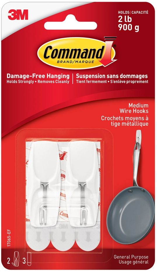 Medium Wire Toggle Hooks with Adhesive Strips, White, 2-lbs, 2 Strips per Pack S2P5 - product image 1
