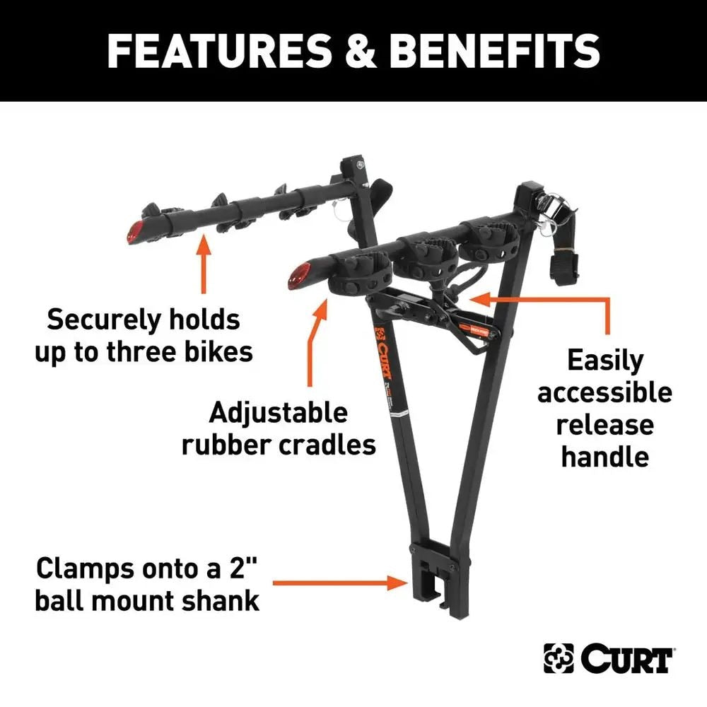18013 Clamp-On 3-Bike Hitch Mount Bike Rack, Fits Over 2-in Receiver, Black A8I6 - product image 4