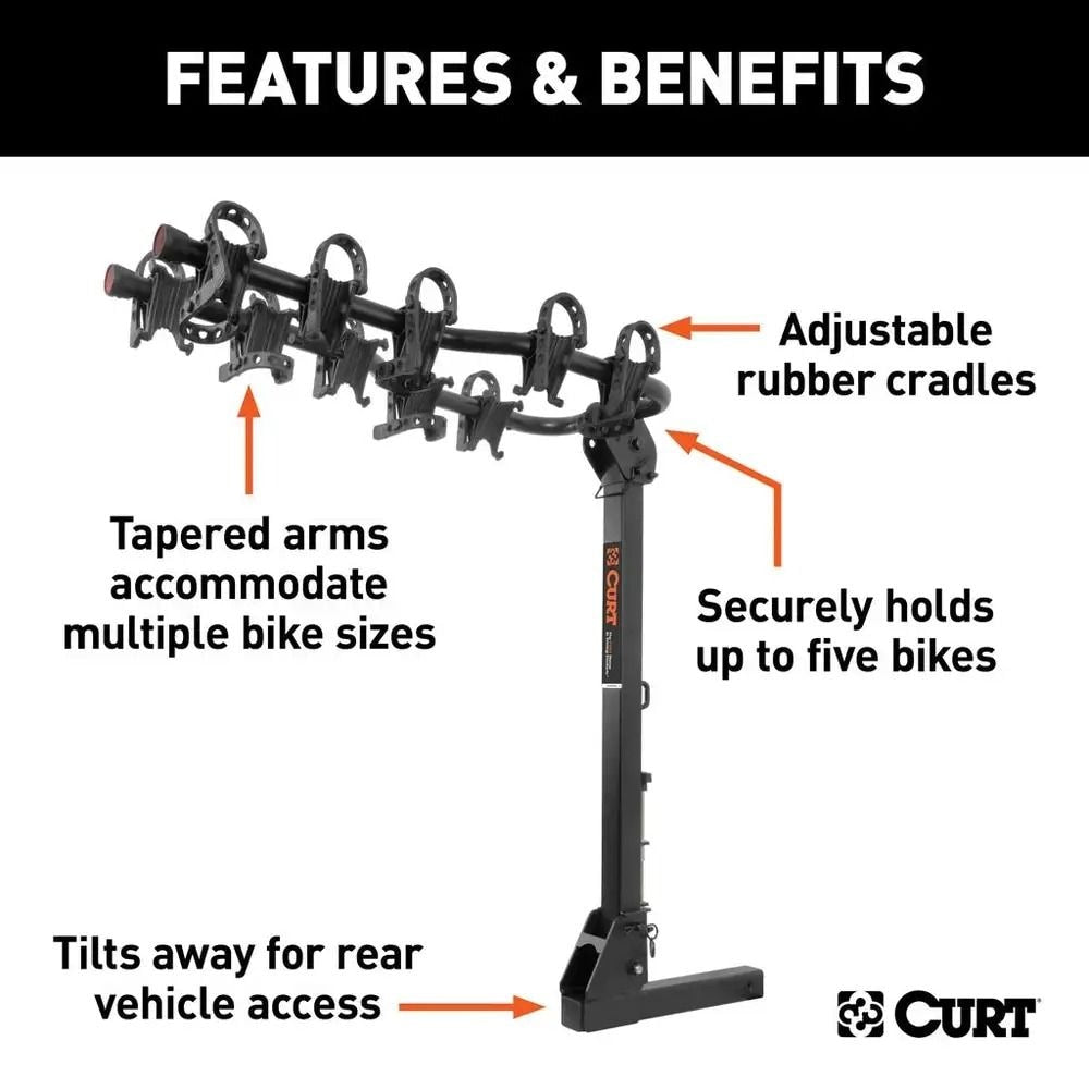 18065 Premium 5-Bike Two Arm Hitch Mount Bike Rack, Fits 2-in Receiver, Black L6F6 - product image 5