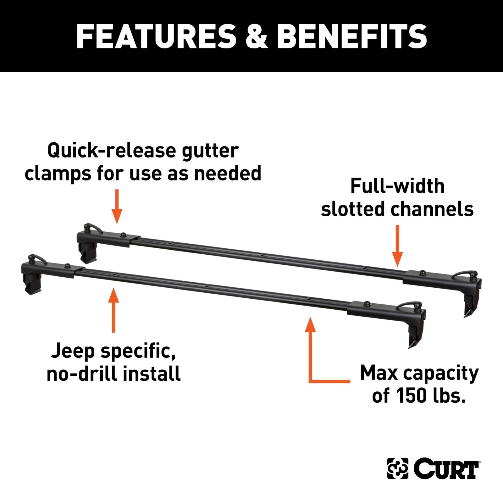 18122 Quick-Release Roof Rack Crossbars, Black Steel, Select Wrangler JK S5F6 - product image 6