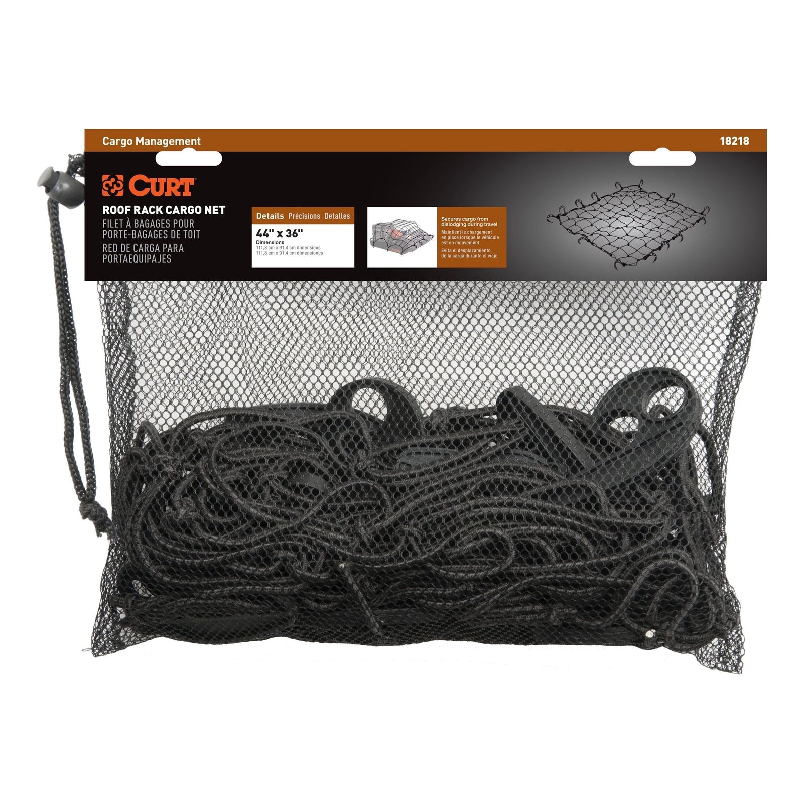 18218 Elastic Cargo Net with Hooks for Roof Basket, 44 x 36-in J8J3 - product image 1