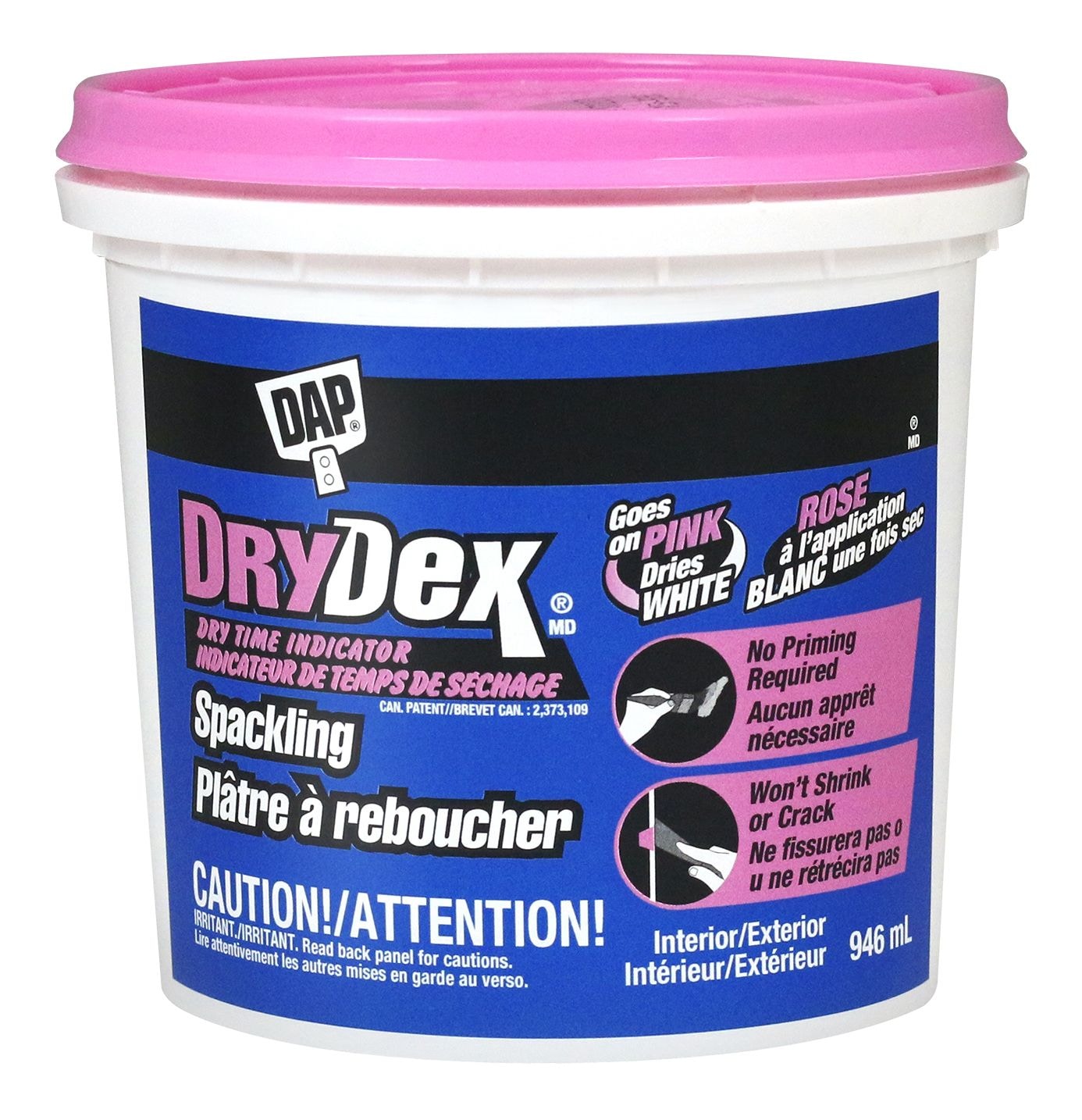 DryDex Spackling, Indoor/Outdoor Wall Hole & Crack Repair with Dry Time Indicator, 946-mL O5F1 - product image 1