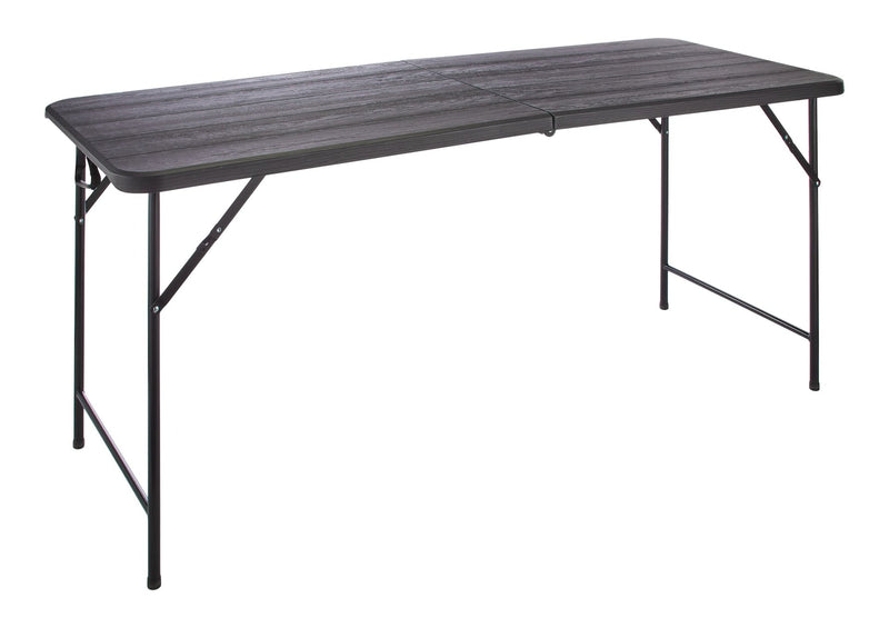 Woodgrain Folding Table, Plastic/Steel, Black, 6-ft N2U2