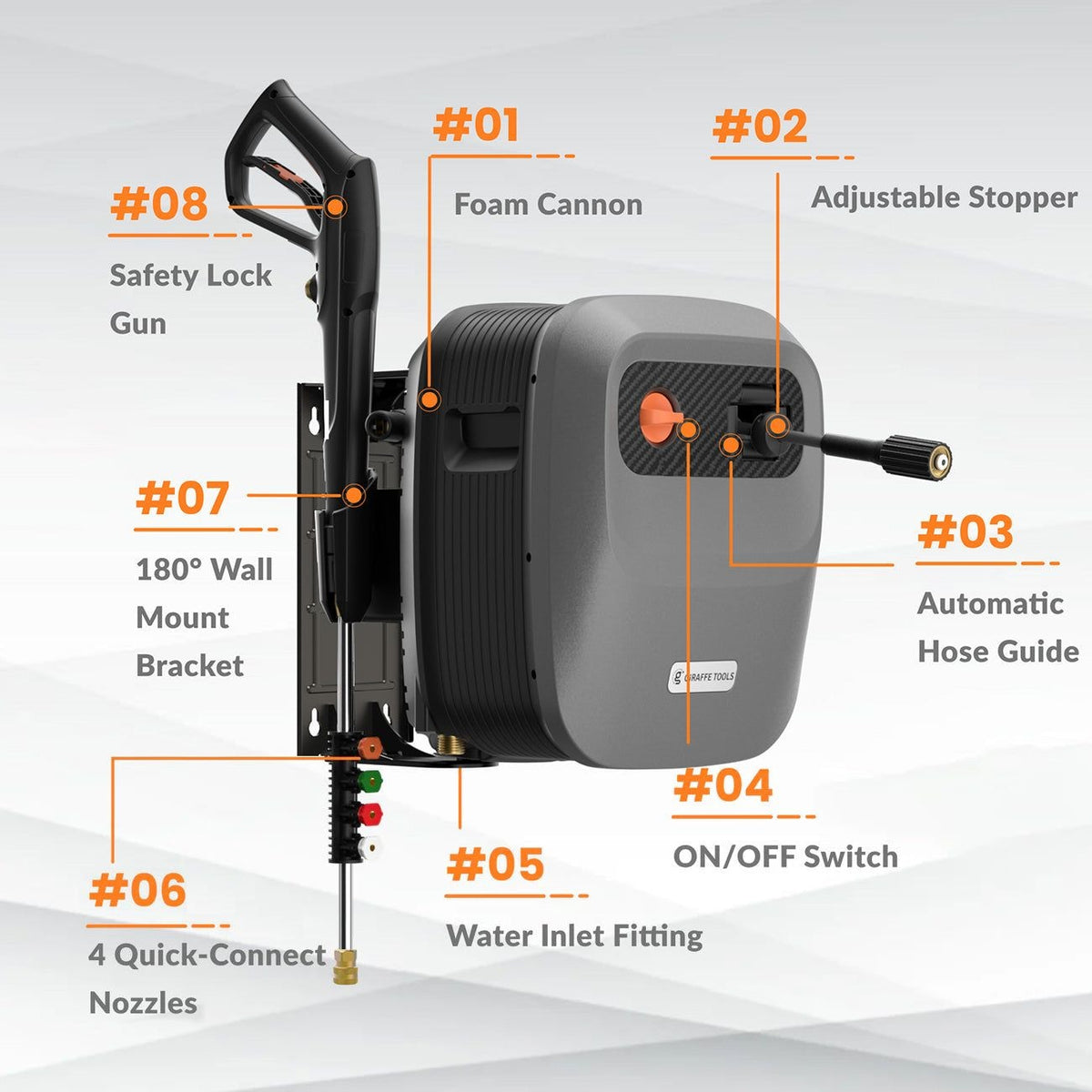Tools Grandfalls G20 Wall Mounted 1900 PSI 2.2 GPM Brushless Electric Pressure Washer with 65-ft Retractable Hard Hose T1B4 - product image 3