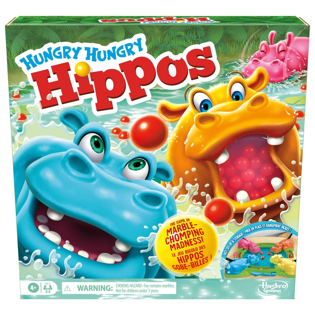 Hungry Hungry Hippos Classic Family Board Game, Bilingual, Ages 4+ K4W1 - product image 1