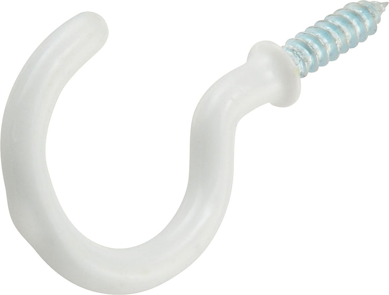Steel Vinyl Mug Cup Hooks, Screw-In, White, 1-1/4in, 2-pk O5F4