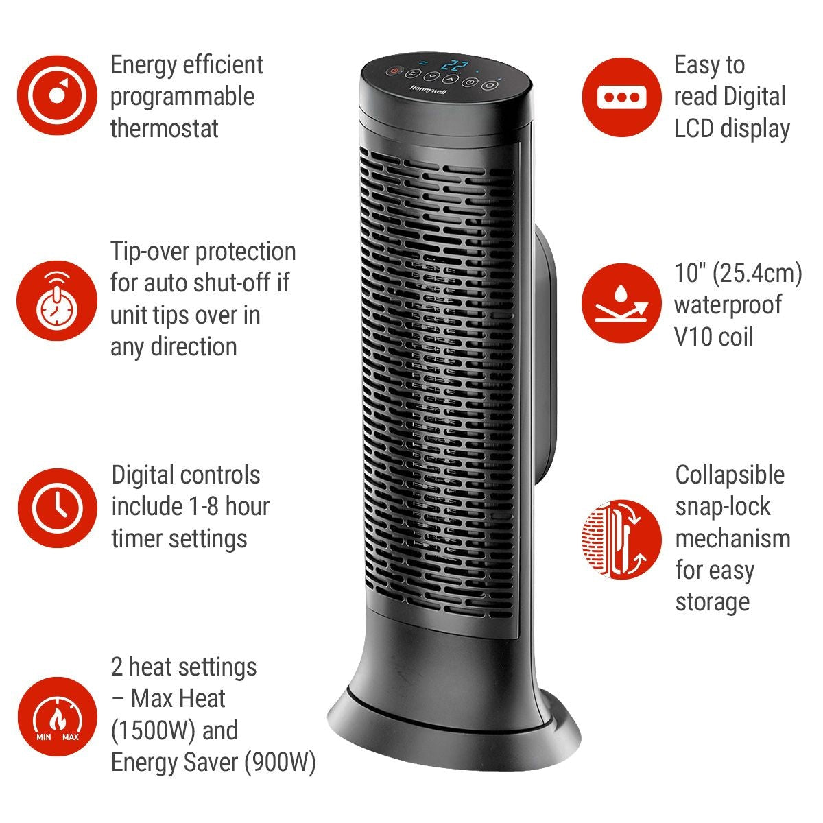 HCE352C Digital Tower Ceramic Space Heater withThermostat, 1500W, Black W9X0 - product image 4