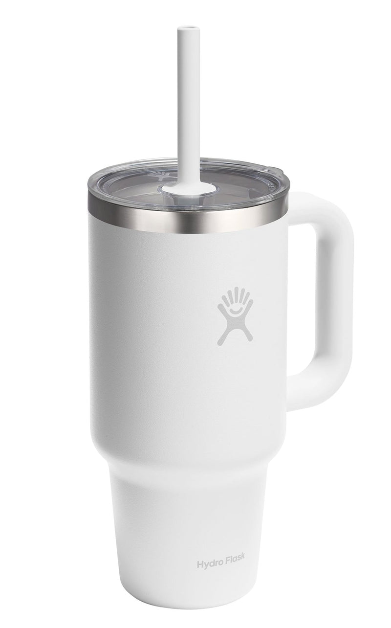 Stainless Steel Insulated Travel Tumbler with Clear Lid, White, 32-oz V4U5