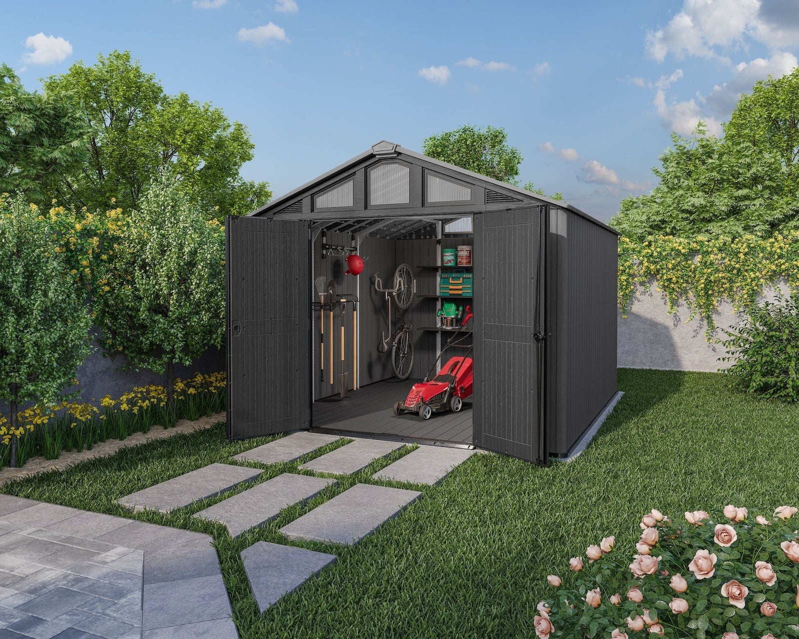 Apex Resin 2-Door Outdoor Storage Shed with Full Length Skylight, Grey, 10-ft x 11.5-ft W2Y3 - product image 8