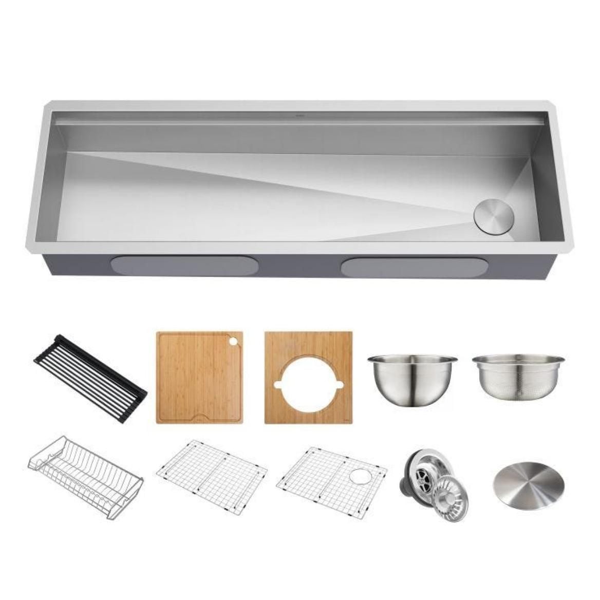 Kore 2-Tier Workstation Undermount 16-Gauge Single Bowl Kitchen Sink with 11-Piece Chef’s Kit, 57-in Z1X6 - product image 1