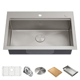 Kore Top/Undermount Stainless Steel Single Bowl Kitchen Sink with Add-Ons, 32x21x9-in K8S7 - product image 1