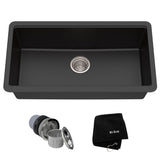 Quarza Undermount Granite Single Bowl Kitchen Sink, Black Onyx, 31x17x9-in L4H4 - product image 1
