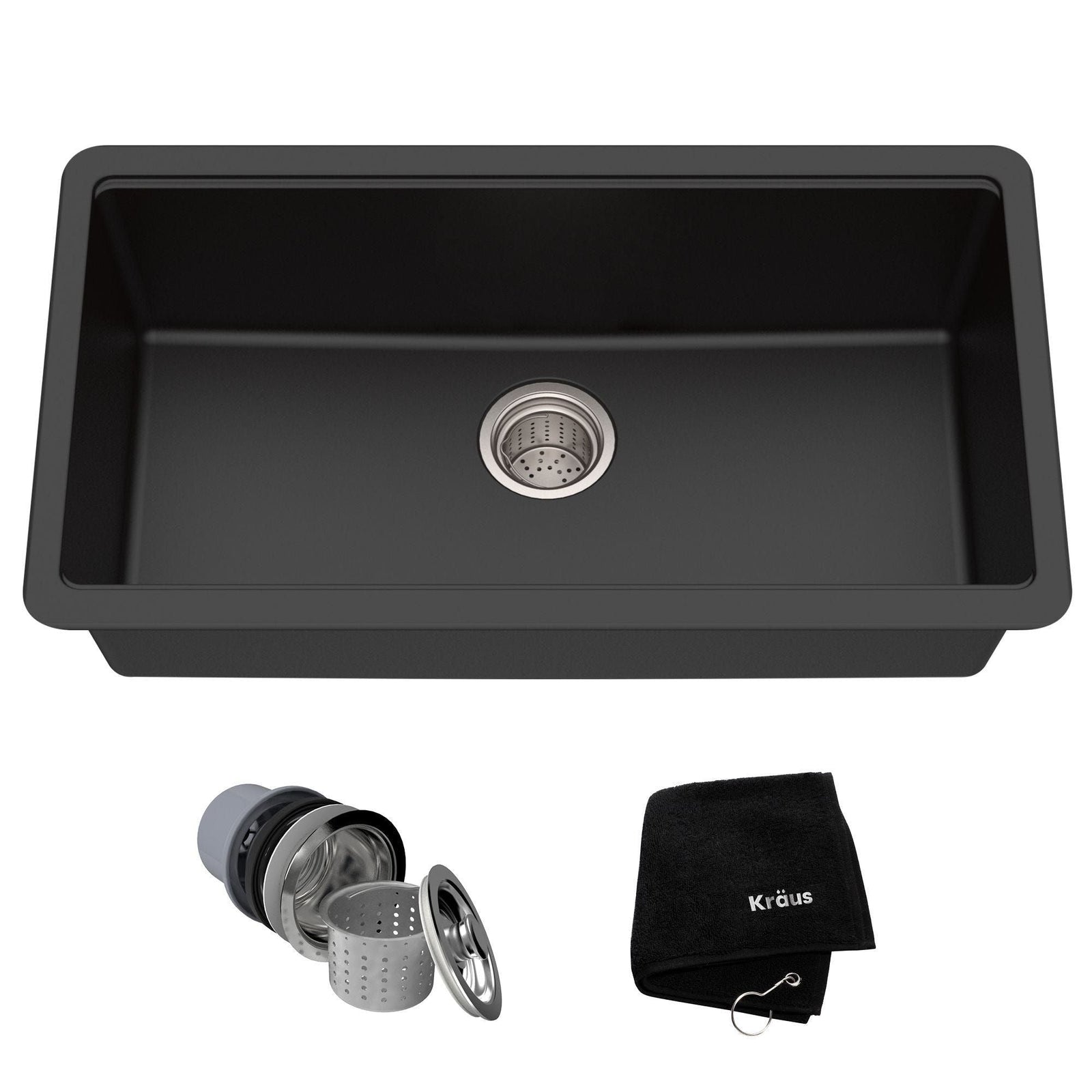 Quarza Undermount Granite Single Bowl Kitchen Sink, Black Onyx, 31x17x9-in L4H4 - product image 1