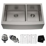 Standard PRO Apron Front Farmhouse Stainless Steel Double Bowl Kitchen Sink, 33x21x10-in H5S9 - product image 1