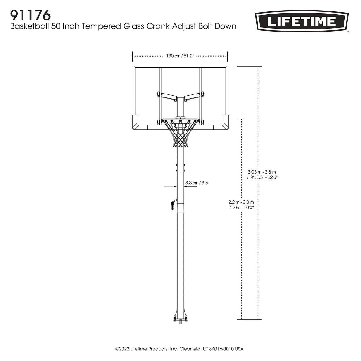 In-Ground Crank Adjust Bolt Down Outdoor Basketball Hoop, 50-in I5D5 - product image 5