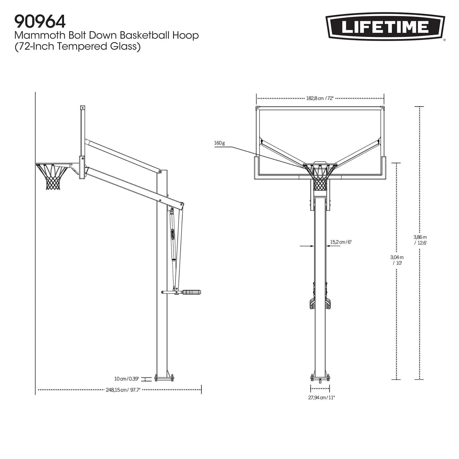 Mommoth Bolt Down Basketball Hoop with 72-in Tempered Glass H5V8 - product image 8