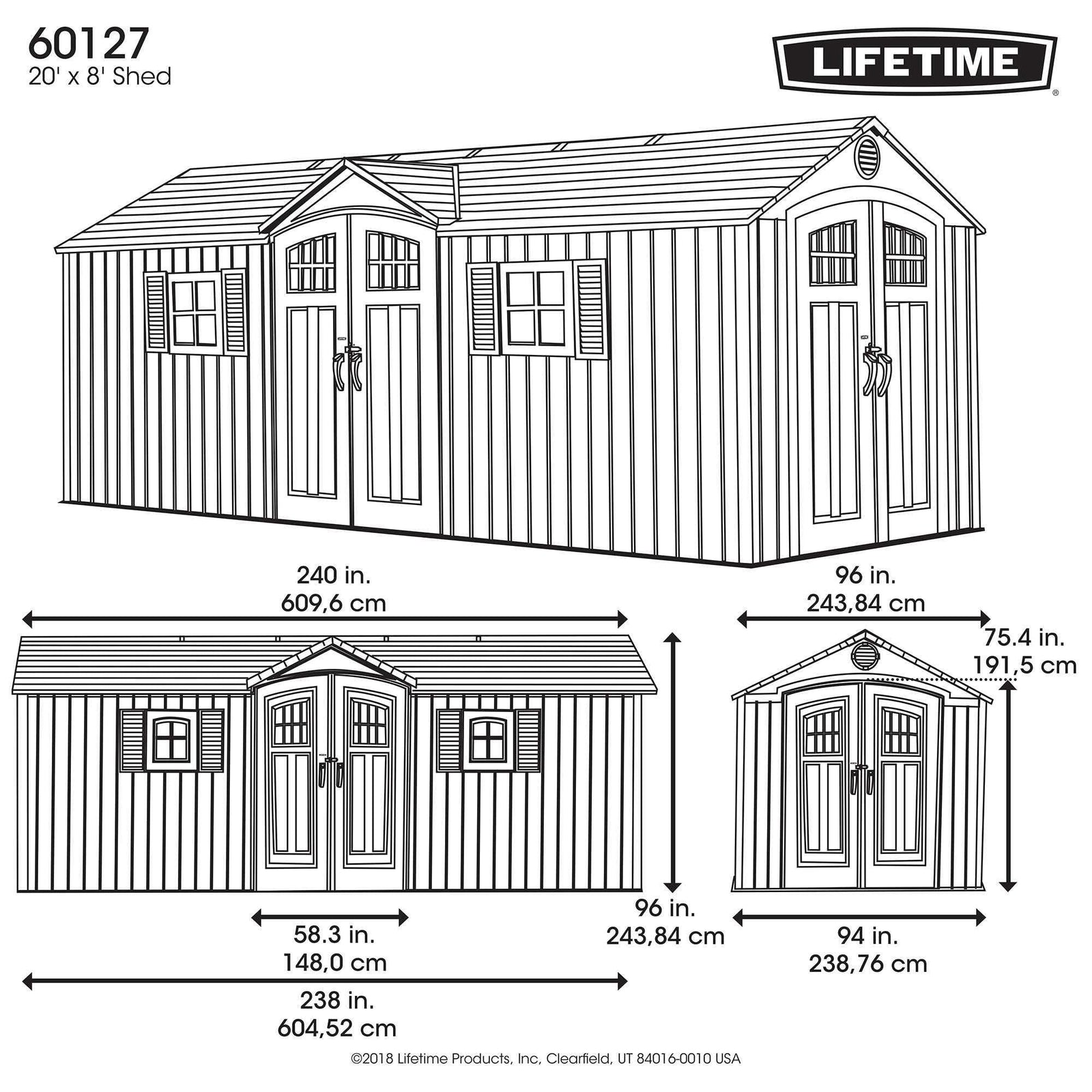 Outdoor Storage Shed with Dual Side Entry, 20 x 8-ft G9N4 - product image 4