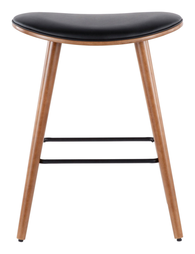 Saddle Wood & PU Leather Seat Counter/Bar Stools (2-Piece Set), Walnut/Black D2T5