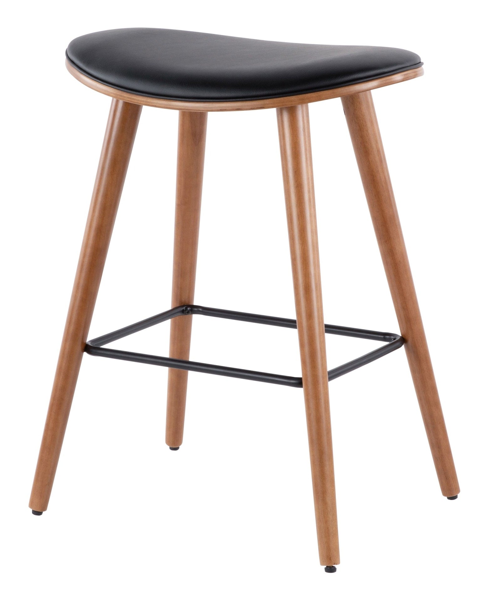 Saddle Wood & PU Leather Seat Counter/Bar Stools (2-Piece Set), Walnut/Black D2T5 - product image 2
