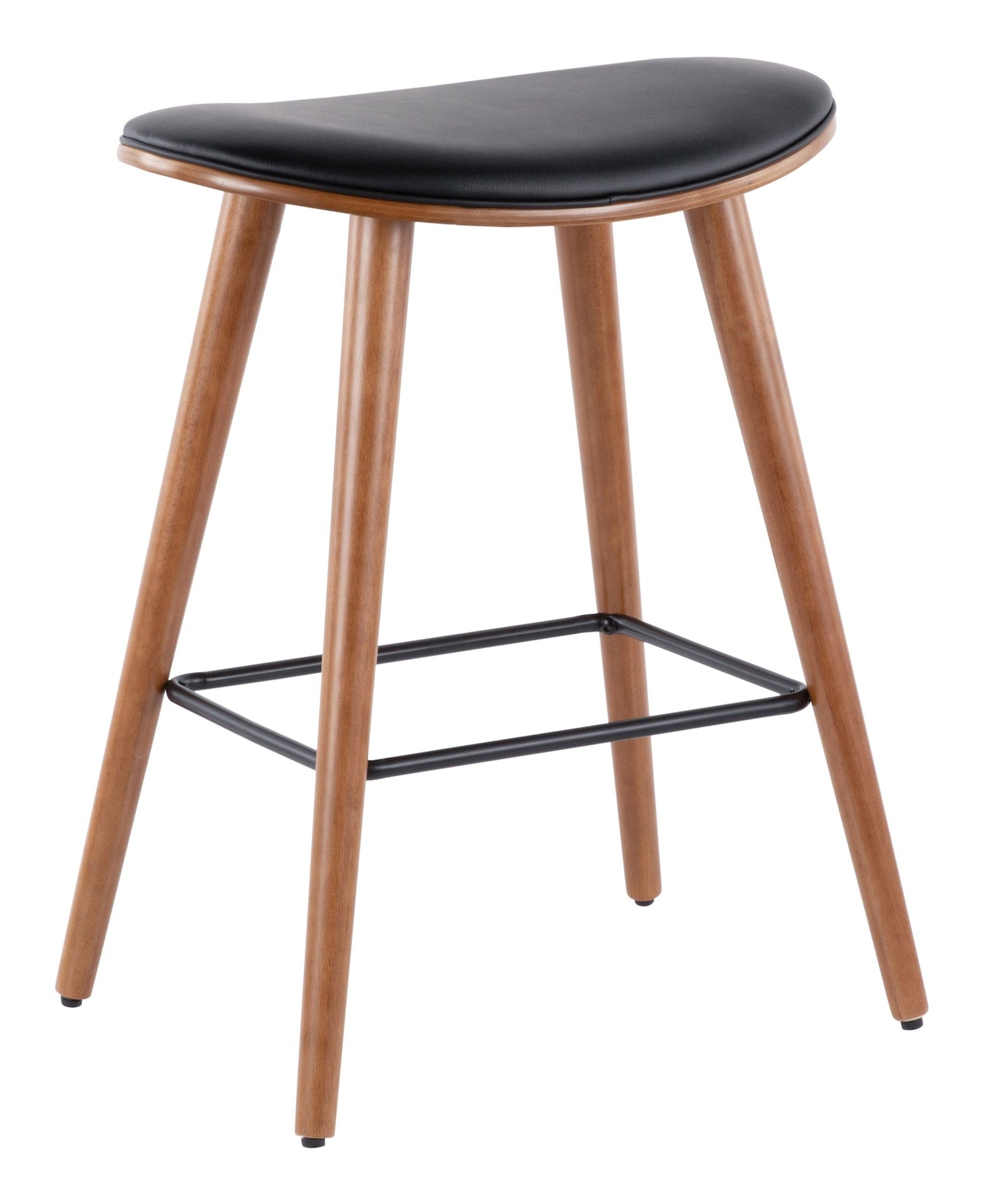 Saddle Wood & PU Leather Seat Counter/Bar Stools (2-Piece Set), Walnut/Black D2T5 - product image 3