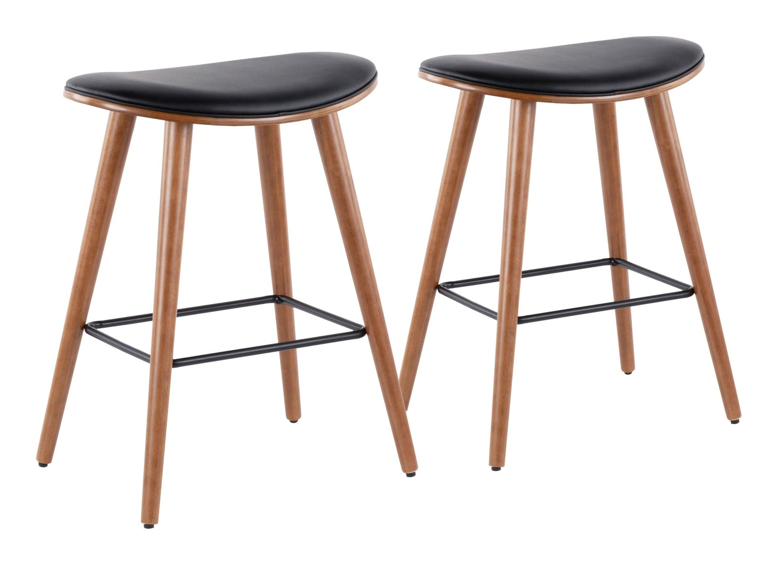 Saddle Wood & PU Leather Seat Counter/Bar Stools (2-Piece Set), Walnut/Black D2T5 - product image 4