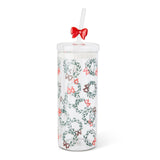 22-oz Printed Glass Tumbler with Bow Charm Straw T5O7 - product image 1