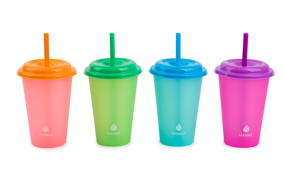 Plastic Colour Changing Cups with Straws & Lids, 12-oz, 4-pk, Assorted Colours F9O3 - product image 1